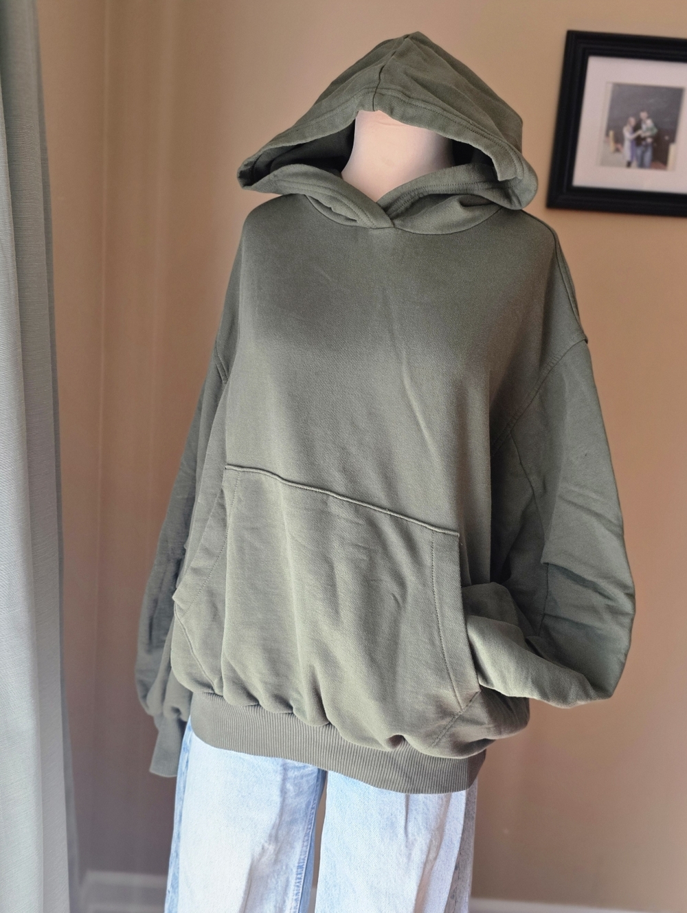 Aerie Olive Green Oversized Hoodie with Unique Pleated Arm Detail Women's Small